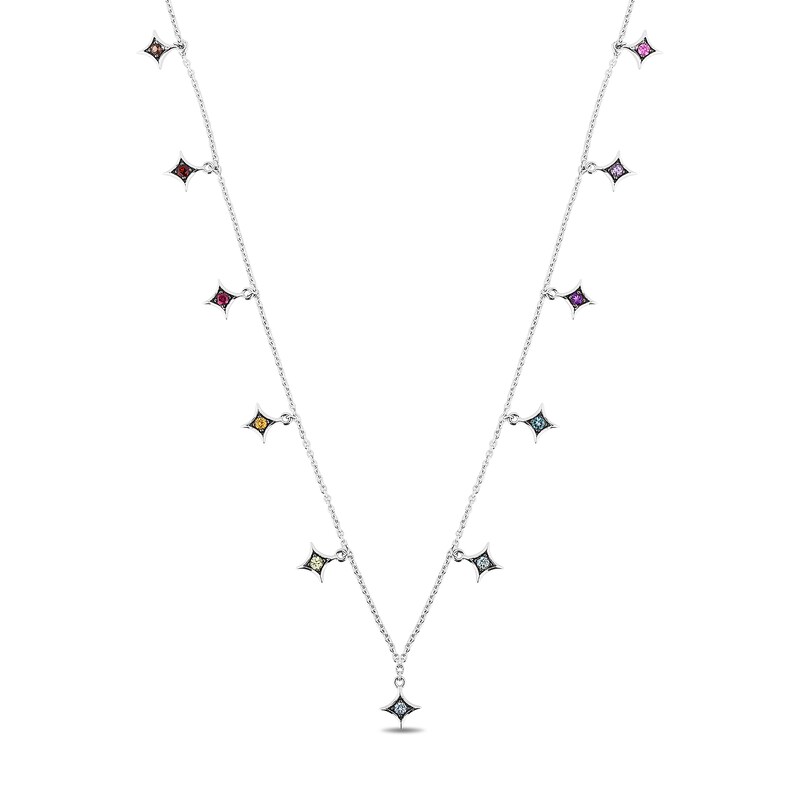 Main Image 1 of Enchanted Disney Ultimate Princess Celebration Multi-Gemstone Station Necklace in Sterling Silver - 17"