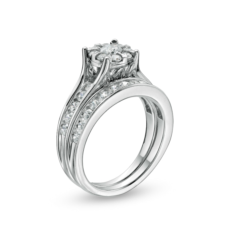 Main Image 3 of 1-1/2 CT. T.W. Diamond Frame Bridal Set in 10K White Gold