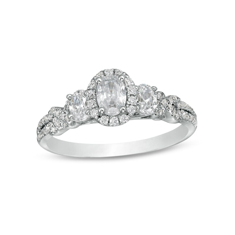Main Image 1 of 1 CT. T.W. Oval Diamond Frame Past Present Future® Engagement Ring in 14K White Gold