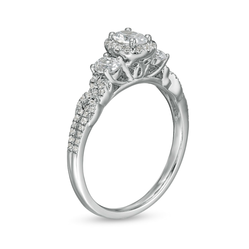 Main Image 3 of 1 CT. T.W. Oval Diamond Frame Past Present Future® Engagement Ring in 14K White Gold