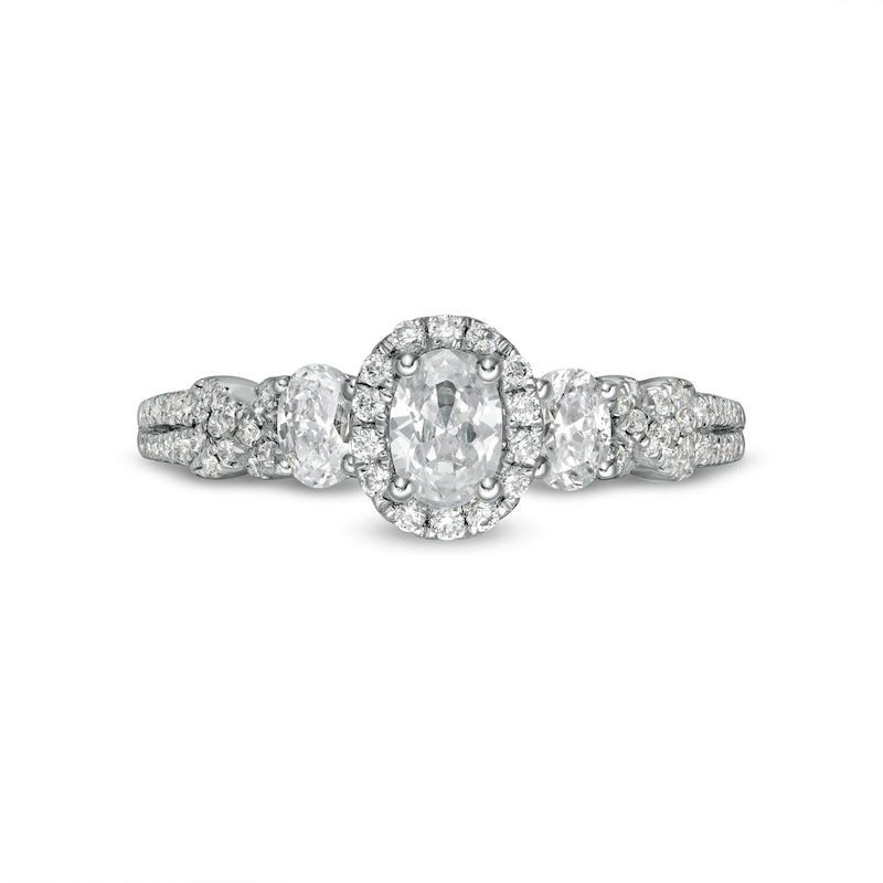 Main Image 4 of 1 CT. T.W. Oval Diamond Frame Past Present Future® Engagement Ring in 14K White Gold