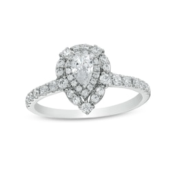3/4 CT. T.W. Pear-Shaped Diamond Double Frame Engagement Ring in 14K White Gold