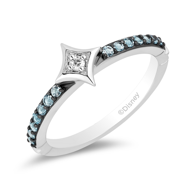 STERLING SILVER SWISS BLUE TOPAZ WITH DIAMOND ACCENTS HEART  RING SIZE 7
