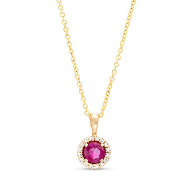Main Image 1 of EFFY™ Collection 5.0mm Rhodolite Garnet and 1/20 CT. T.W. Diamond Frame Pendant in 14K Gold