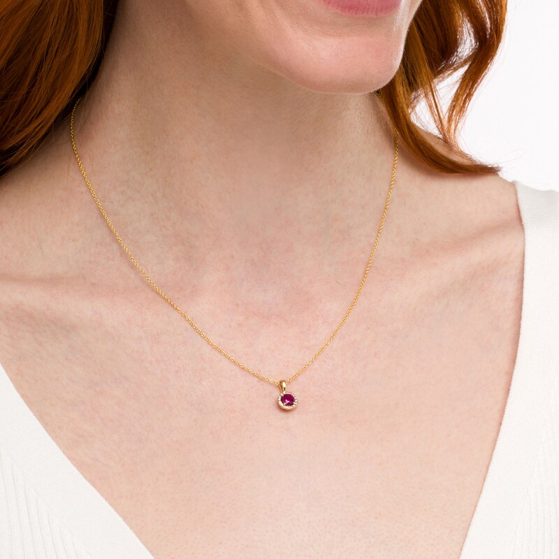Main Image 2 of EFFY™ Collection 5.0mm Rhodolite Garnet and 1/20 CT. T.W. Diamond Frame Pendant in 14K Gold