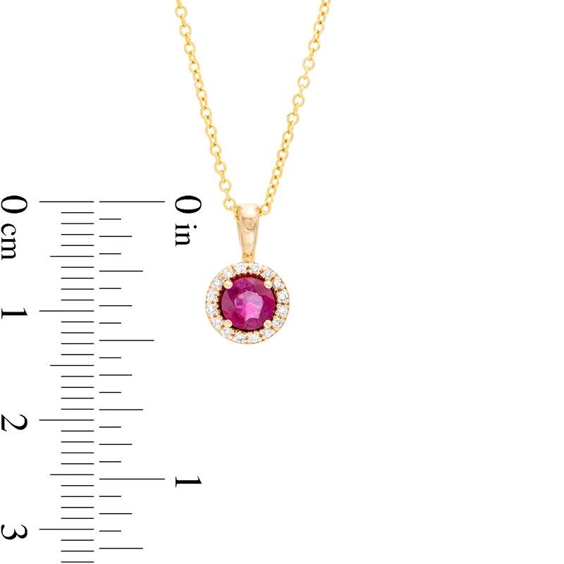 Main Image 3 of EFFY™ Collection 5.0mm Rhodolite Garnet and 1/20 CT. T.W. Diamond Frame Pendant in 14K Gold