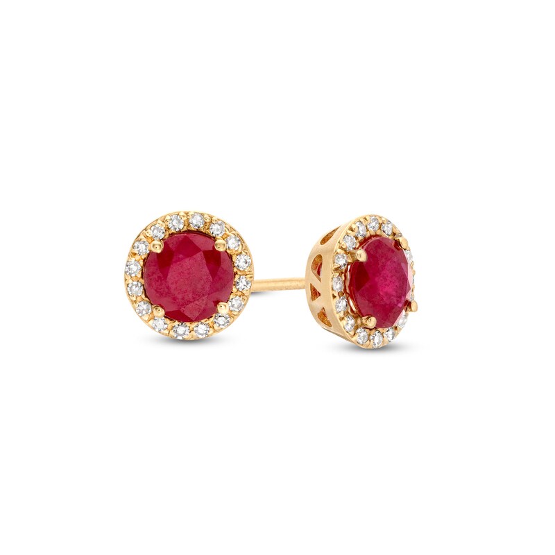 Main Image 1 of EFFY™ Collection 5.0mm Rhodolite Garnet and 1/8 CT. T.W. Diamond Frame Stud Earrings in 14K Gold