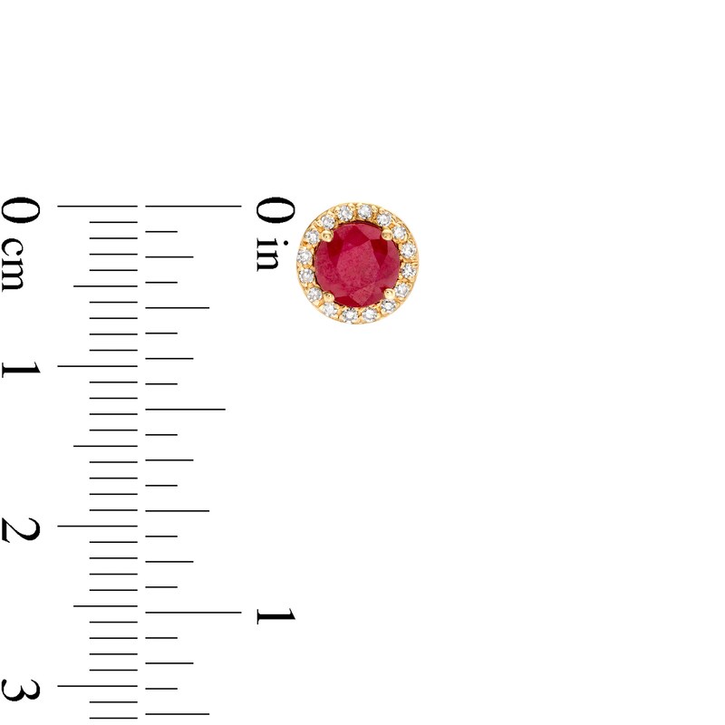 Main Image 3 of EFFY™ Collection 5.0mm Rhodolite Garnet and 1/8 CT. T.W. Diamond Frame Stud Earrings in 14K Gold