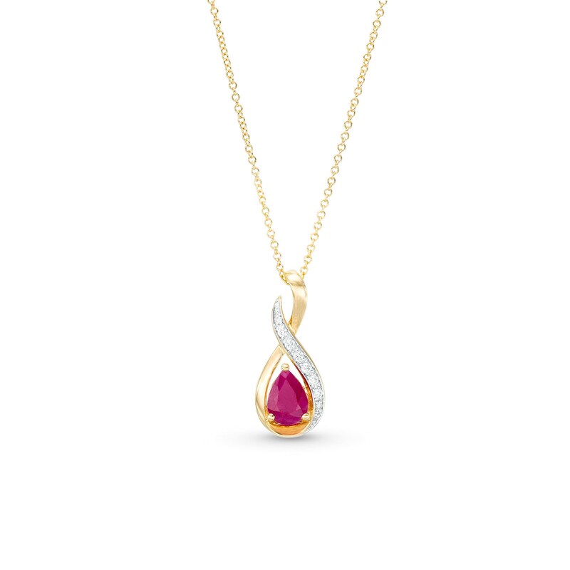 Main Image 1 of EFFY™ Collection Pear-Shaped Rhodolite Garnet and 1/10 CT. T.W. Diamond Swirl Teardrop Pendant in 14K Gold
