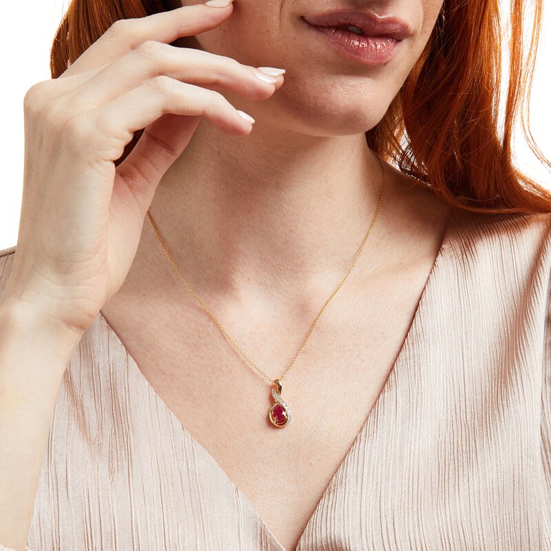 Main Image 2 of EFFY™ Collection Pear-Shaped Rhodolite Garnet and 1/10 CT. T.W. Diamond Swirl Teardrop Pendant in 14K Gold