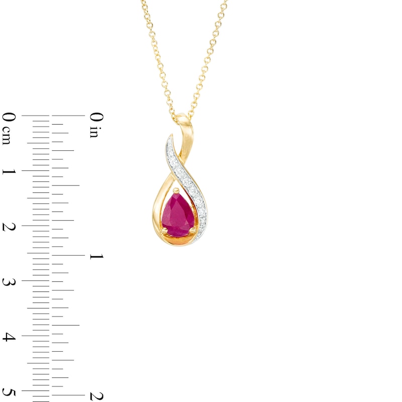 Zales Pear-Shaped Ruby and 1/20 Ct. T.W. Diamond Teardrop Pendant in 10K Rose Gold