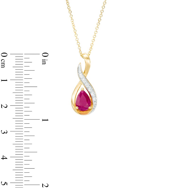 Main Image 3 of EFFY™ Collection Pear-Shaped Rhodolite Garnet and 1/10 CT. T.W. Diamond Swirl Teardrop Pendant in 14K Gold