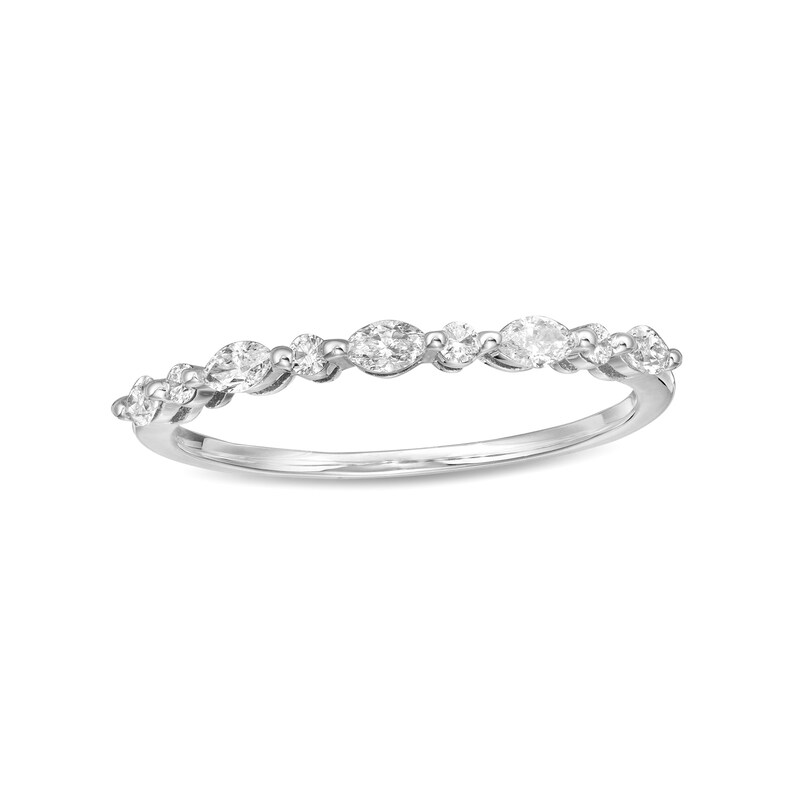 Adrianna Papell 1/4 CT. T.W. Certified Marquise and Round Diamond Alternating Anniversary Band in 14K White Gold (I/I1)