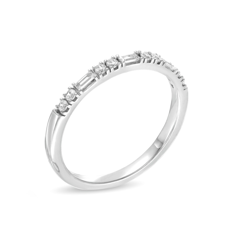 1/5 CT. T.W. Baguette and Round Diamond Alternating Stackable Anniversary Band in 10K White Gold