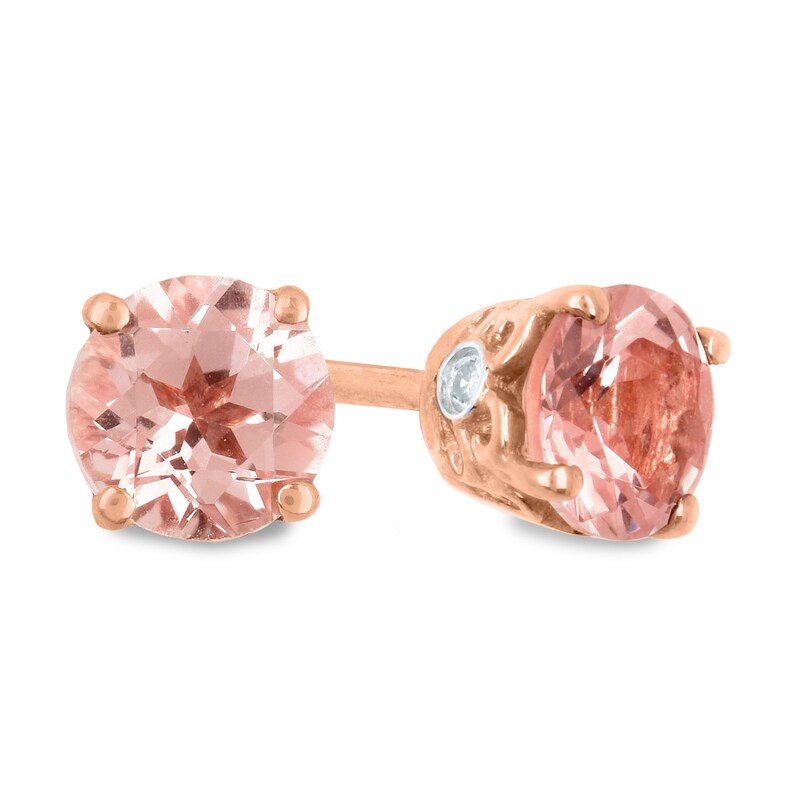 Main Image 1 of 4.5mm Morganite and Diamond Accent Stud Earrings in 10K Rose Gold