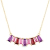 Thumbnail Image 0 of Baguette Garnet, Amethyst and Pink Tourmaline Alternating Curved Bar Necklace in 10K Gold