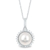 Thumbnail Image 1 of 7.75mm Freshwater Cultured Pearl and 1/8 CT. T.W. Diamond Sunburst Frame Drop Pendant in 14K White Gold