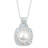 Thumbnail Image 1 of Freshwater Cultured Pearl, Blue Sapphire and 1/5 CT. T.W. Diamond Cushion Frame Doorknocker Pendant in 14K White Gold
