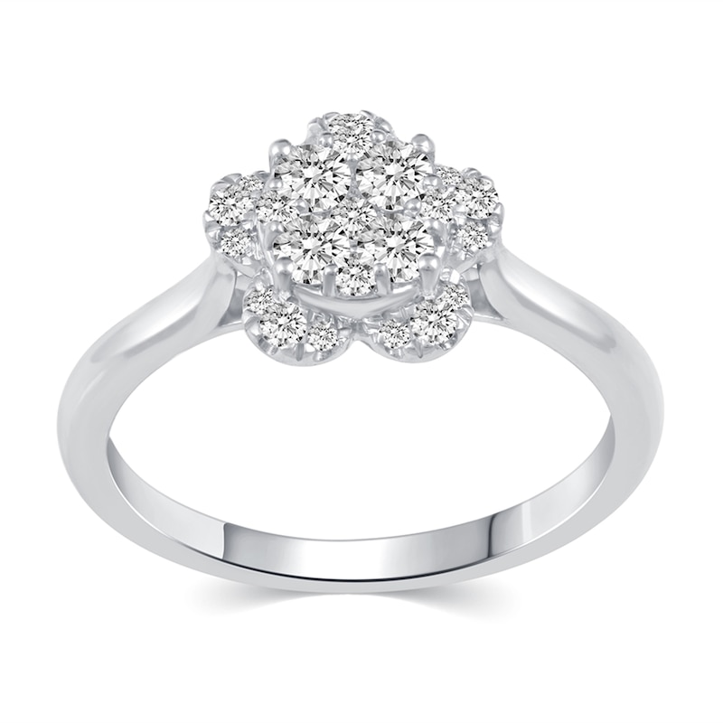 1/2 CT. T.W. Composite Diamond Flower Ring in 14K White Gold