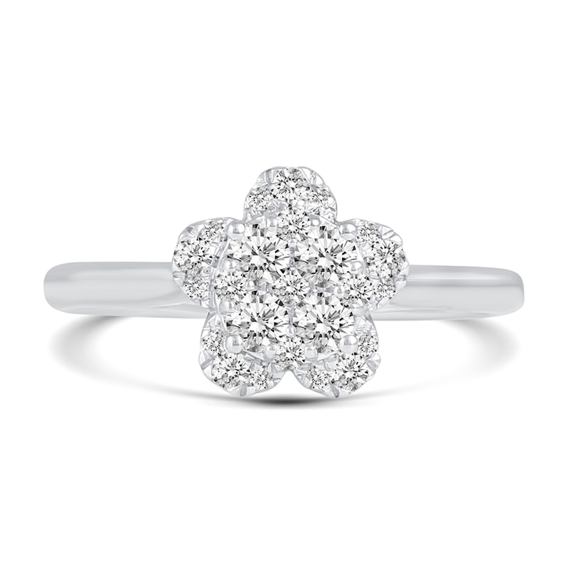 1/2 CT. T.W. Composite Diamond Flower Ring in 14K White Gold