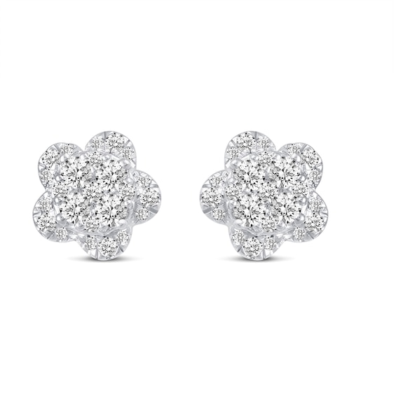1/2 CT. T.W. Composite Diamond Flower Stud Earrings in 14K White Gold 1/2 CT. T.W. Composite Diamond Flower Stud Earrings in 14K White Gold