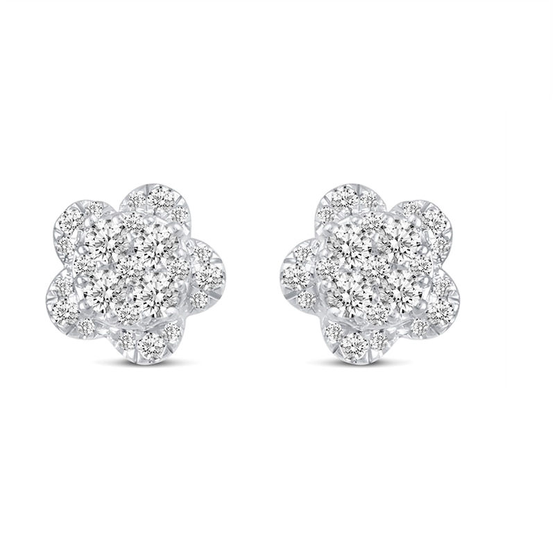 1/2 CT. T.W. Composite Diamond Flower Stud Earrings in 14K White Gold