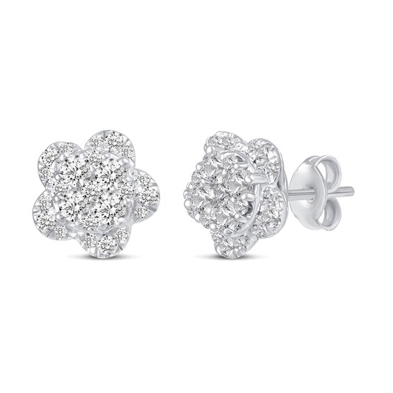 1/2 CT. T.W. Composite Diamond Flower Stud Earrings in 14K White Gold 1/2 CT. T.W. Composite Diamond Flower Stud Earrings in 14K White Gold