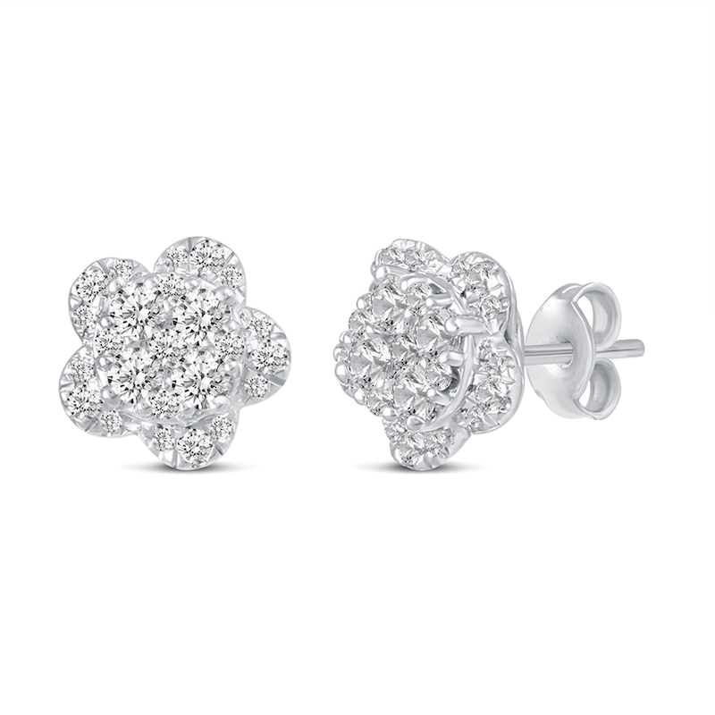 1/2 CT. T.W. Composite Diamond Flower Stud Earrings in 14K White Gold