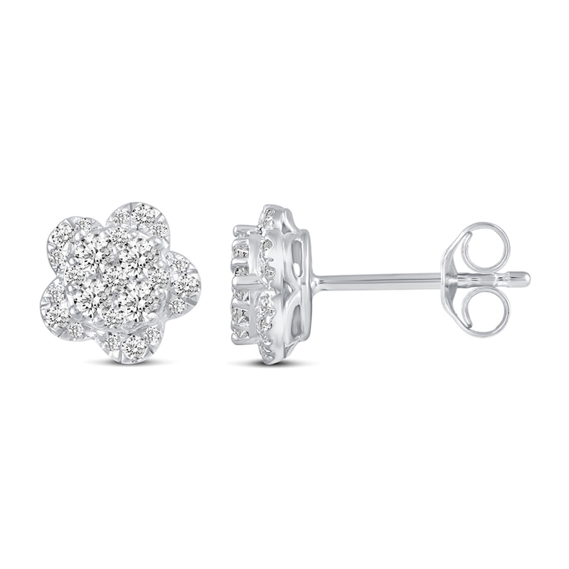 1/2 CT. T.W. Composite Diamond Flower Stud Earrings in 14K White Gold