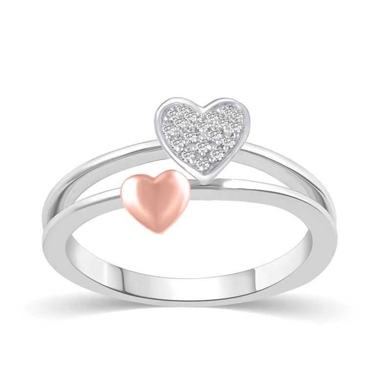 Main Image 1 of 1/6 CT. T.W. Diamond Double Hearts Ring in 14K Two-Tone Gold