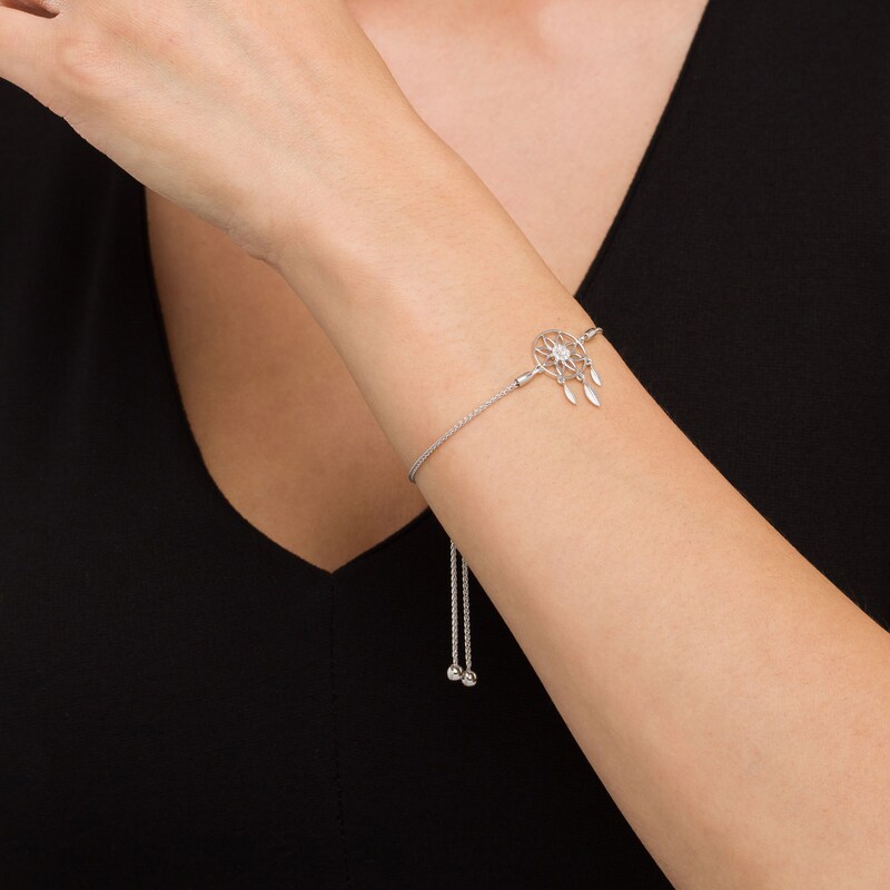 Main Image 2 of 1/20 CT. T.W. Diamond Dream Catcher Bolo Bracelet in Sterling Silver – 9.5"