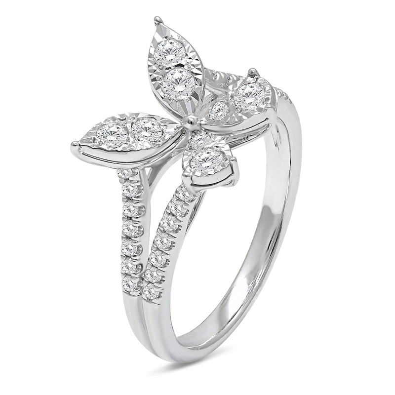 Main Image 2 of 1/2 CT. T.W. Diamond Butterfly Split Shank Ring in 10K White Gold