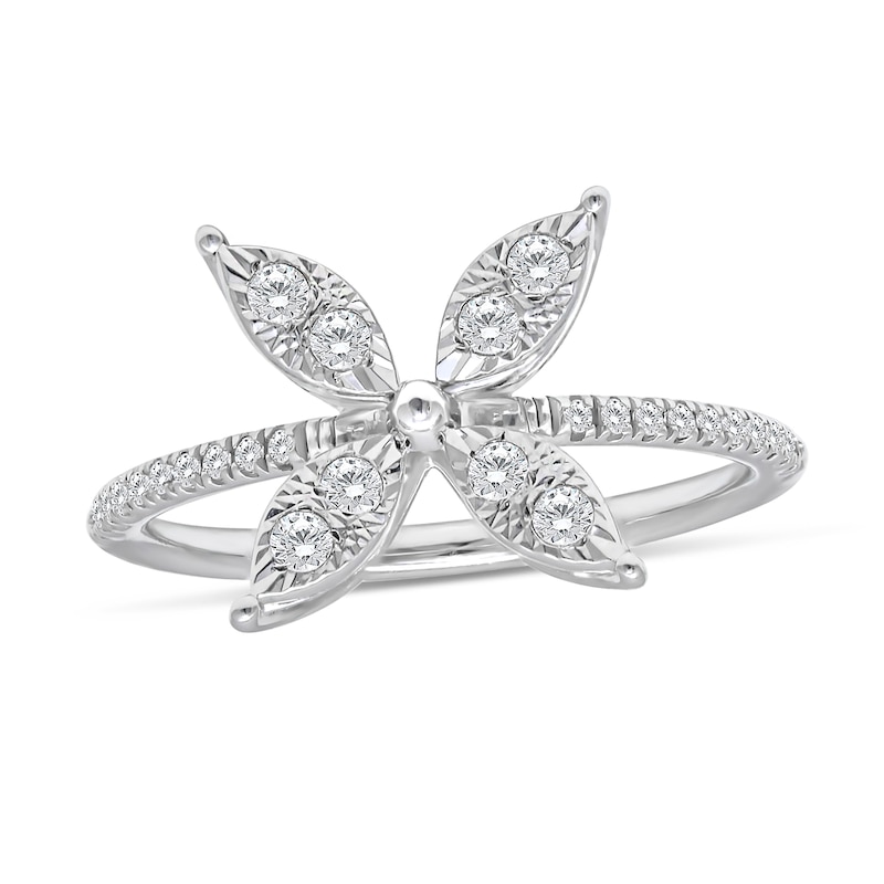 Main Image 1 of 1/4 CT. T.W. Diamond Butterfly Ring in 10K White Gold