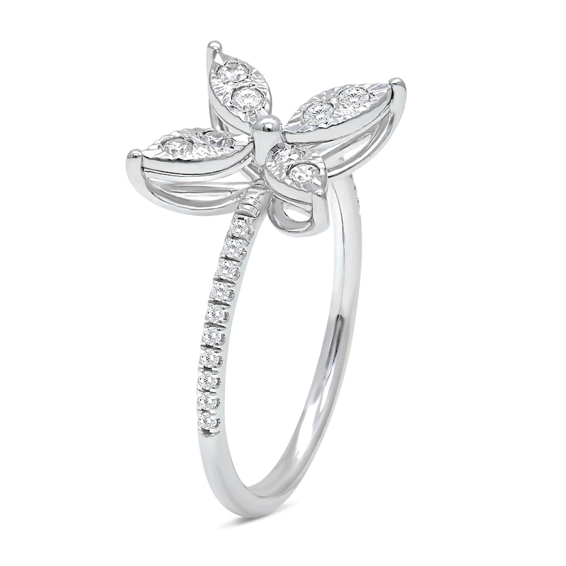 Main Image 2 of 1/4 CT. T.W. Diamond Butterfly Ring in 10K White Gold