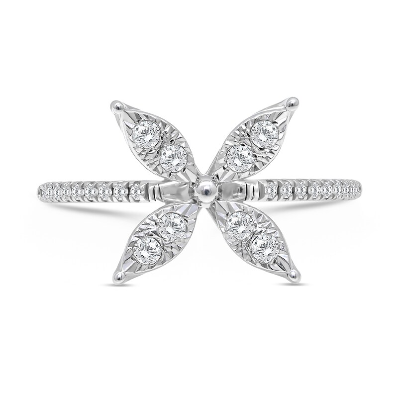Main Image 3 of 1/4 CT. T.W. Diamond Butterfly Ring in 10K White Gold