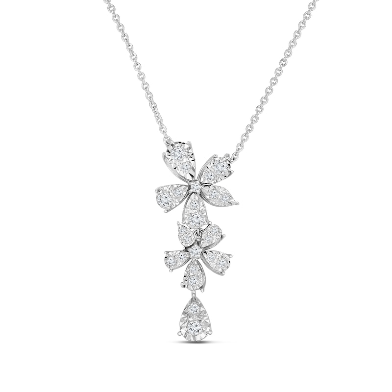 Main Image 1 of 1/4 CT. T.W. Diamond Flower Drop Necklace in 10K White Gold