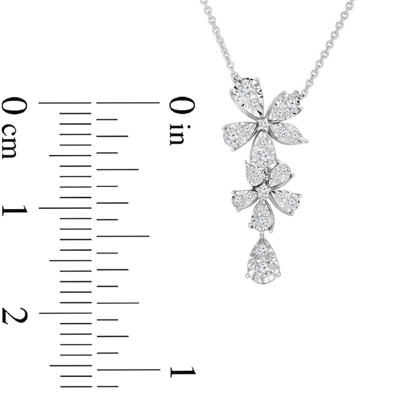 Main Image 2 of 1/4 CT. T.W. Diamond Flower Drop Necklace in 10K White Gold