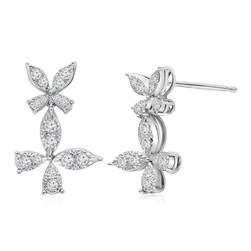 1/2 CT. T.W. Diamond Butterfly Drop Earrings in 10K White Gold