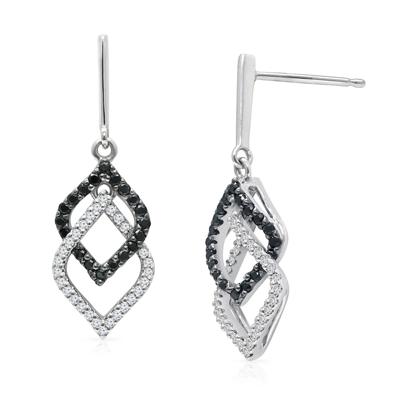 1/2 CT. T.W. Enhanced Black and White Diamond Double Diamond-Shaped Drop Earrings in 10K White Gold