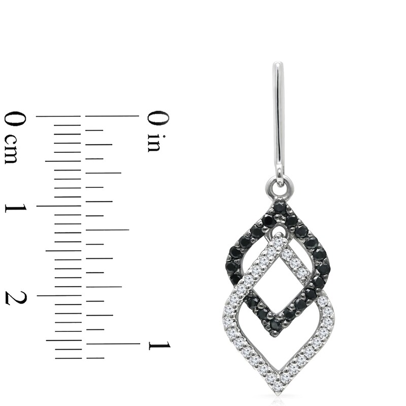 Main Image 2 of 1/2 CT. T.W. Enhanced Black and White Diamond Double Diamond-Shaped Drop Earrings in 10K White Gold