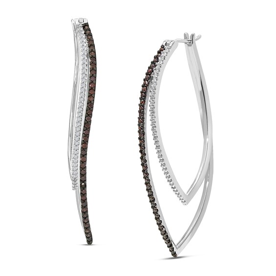 3/4 CT. T.W. Enhanced Black and White Diamond Curved Hoop Earrings in 10K White Gold 3/4 CT. T.W. Enhanced Black and White Diamond Curved Hoop Earrings in 10K White Gold