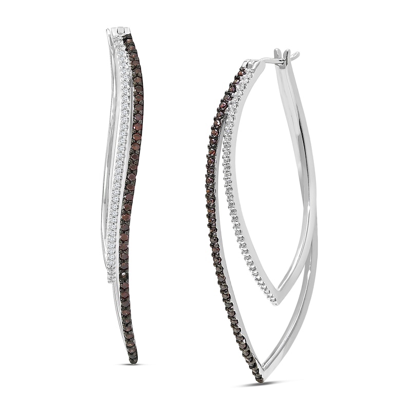 3/4 CT. T.W. Enhanced Black and White Diamond Curved Hoop Earrings in 10K White Gold