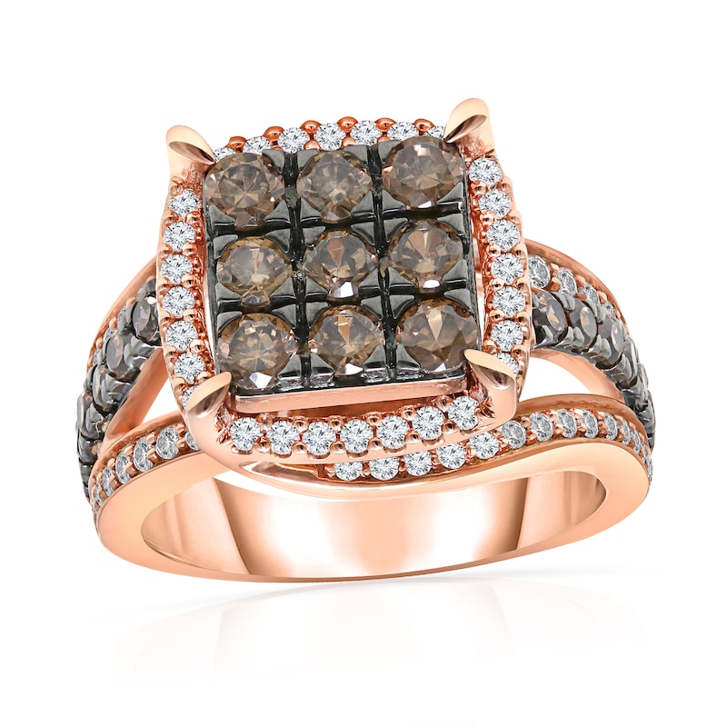 Main Image 1 of 2 CT. T.W. Composite Champagne and White Diamond Cushion Frame Ring in 10K Rose Gold