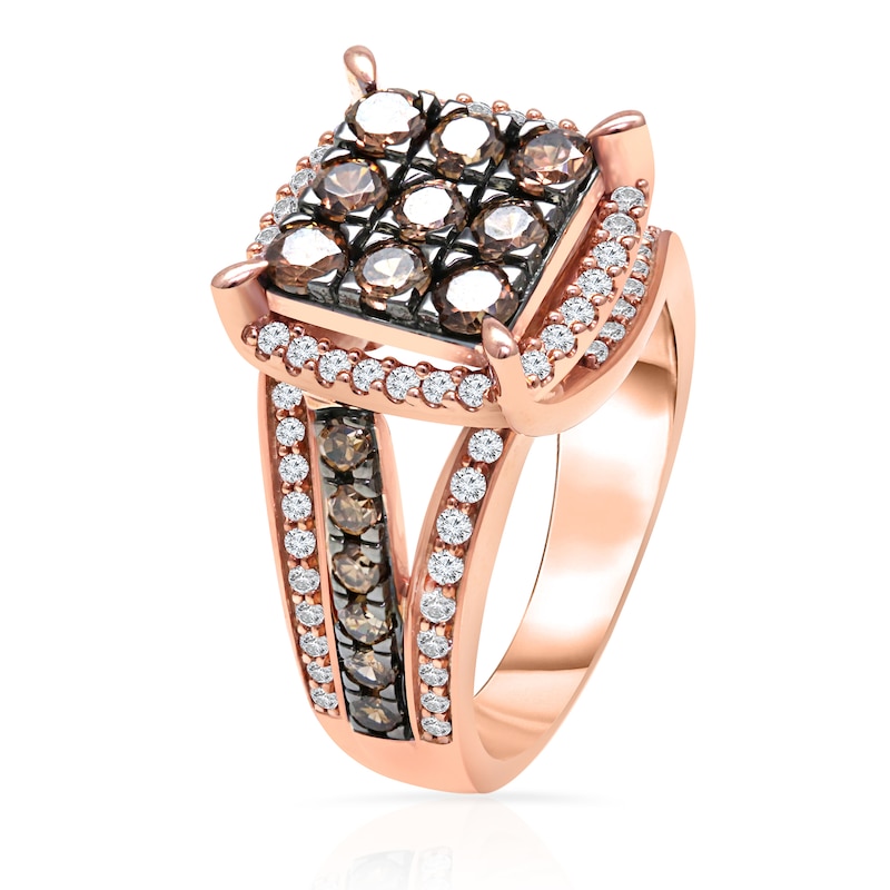 Main Image 2 of 2 CT. T.W. Composite Champagne and White Diamond Cushion Frame Ring in 10K Rose Gold