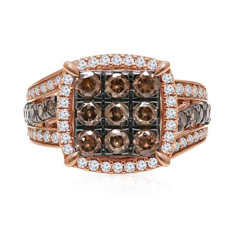 Main Image 3 of 2 CT. T.W. Composite Champagne and White Diamond Cushion Frame Ring in 10K Rose Gold