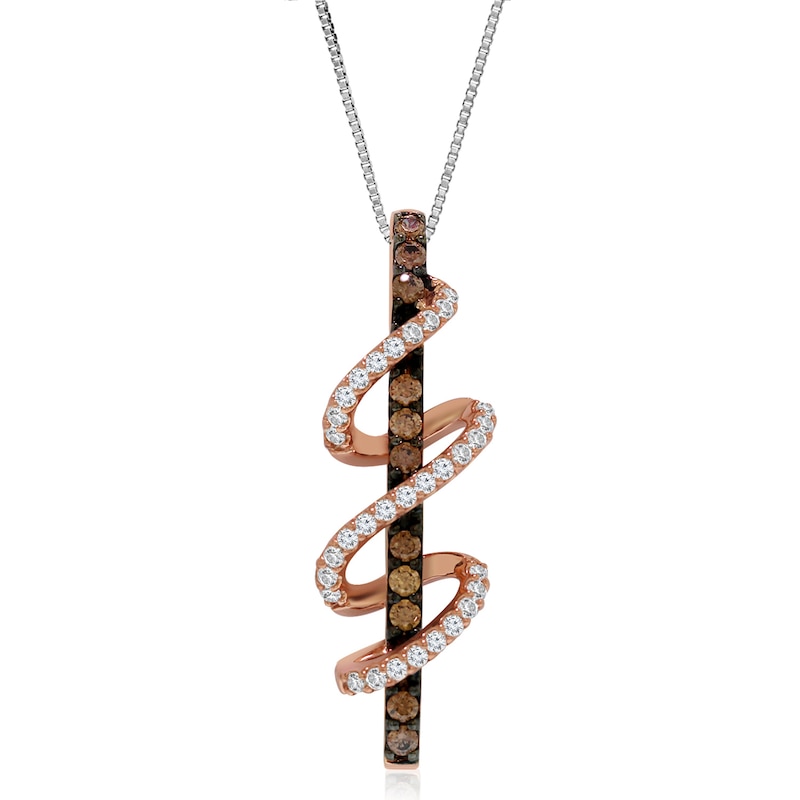 Main Image 1 of 1/2 CT. T.W. Champagne and White Diamond Squiggle Pendant in 10K Rose Gold