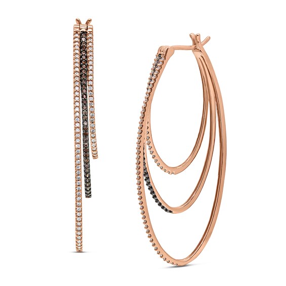 3/4 CT. T.W.Champagne and White Diamond Hoop Earrings in 10K Rose Gold 3/4 CT. T.W.Champagne and White Diamond Hoop Earrings in 10K Rose Gold