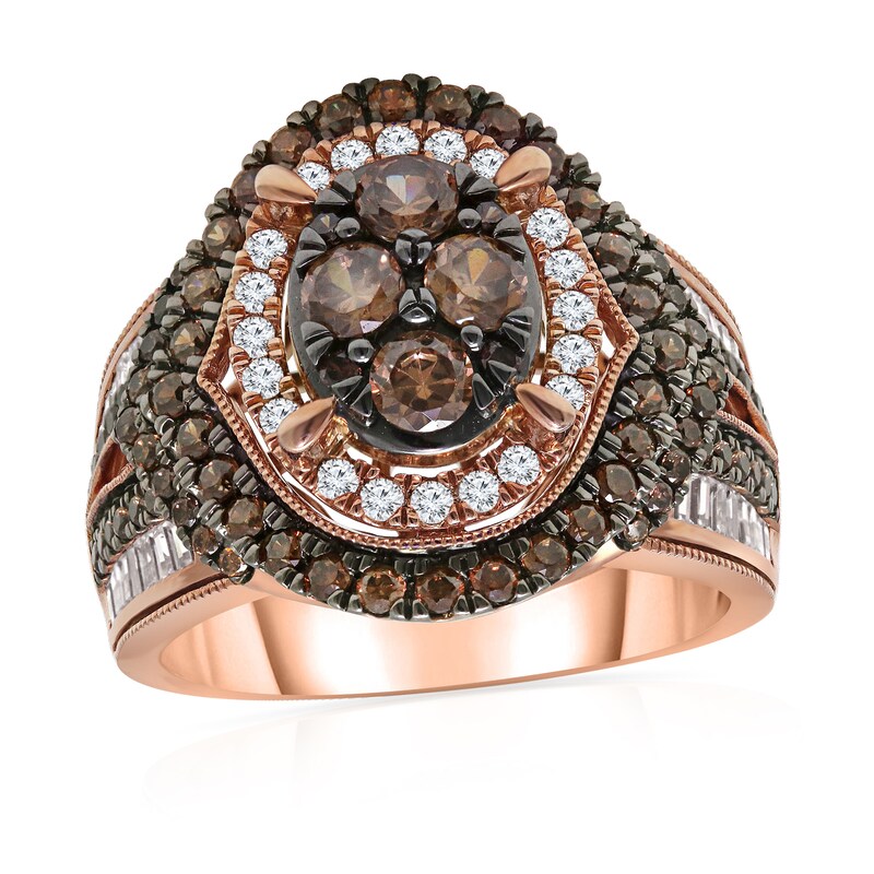Main Image 1 of 2 CT. T.W. Composite Champagne and White Diamond Oval Frame Ring in 10K Rose Gold