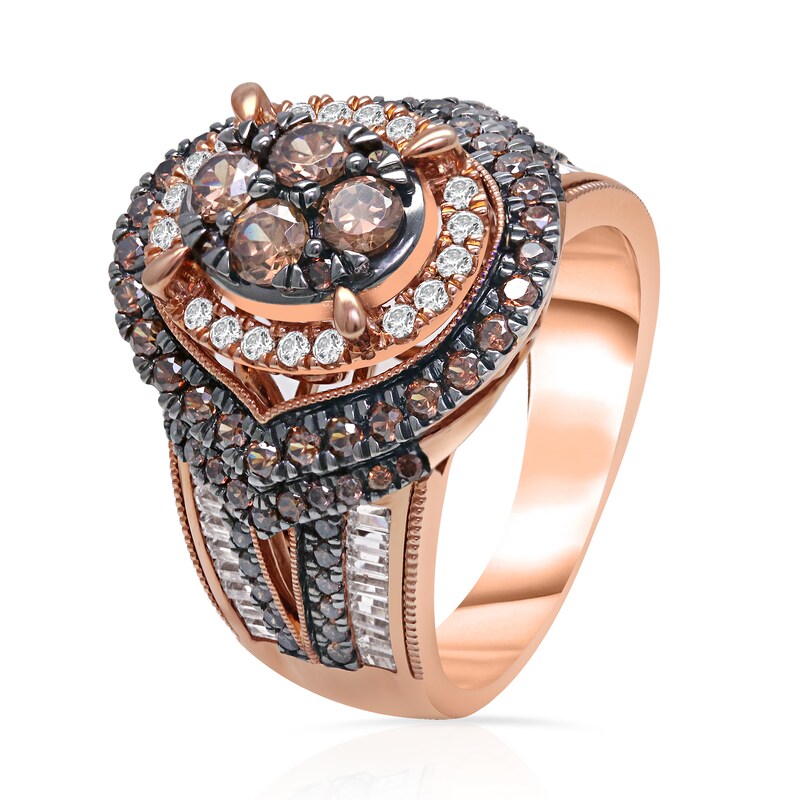 Main Image 2 of 2 CT. T.W. Composite Champagne and White Diamond Oval Frame Ring in 10K Rose Gold