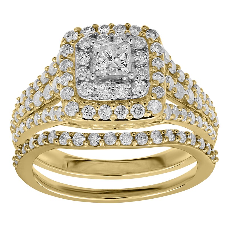 Main Image 1 of 1-1/2 CT. T.W. Princess-Cut Diamond Double Frame Multi-Row Bridal Set in 10K Gold
